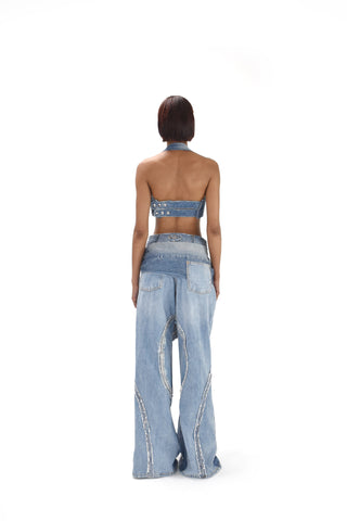 HALTER NECKLINE DENIM TOP